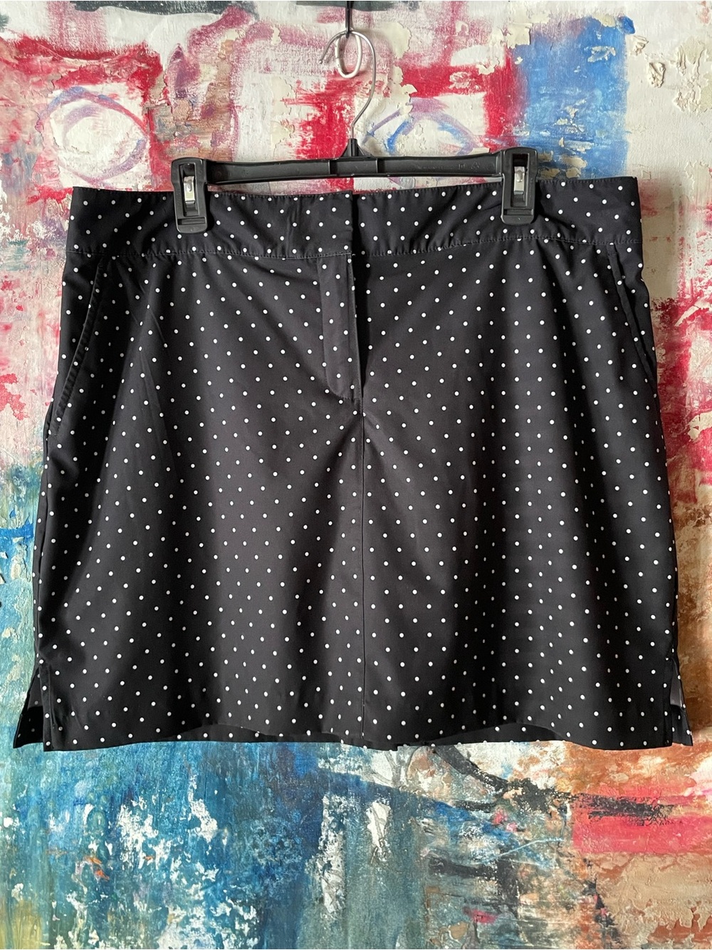 Izod Black Mini Skort with White Polka Dots